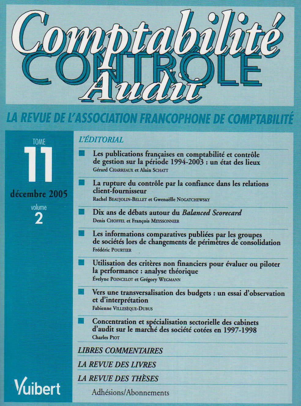 Comptabilité, contrôle, audit, n° v.11, t. 2 book