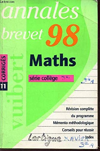 Annales 1998, mathématiques, brevet corriges, numéro 11 book