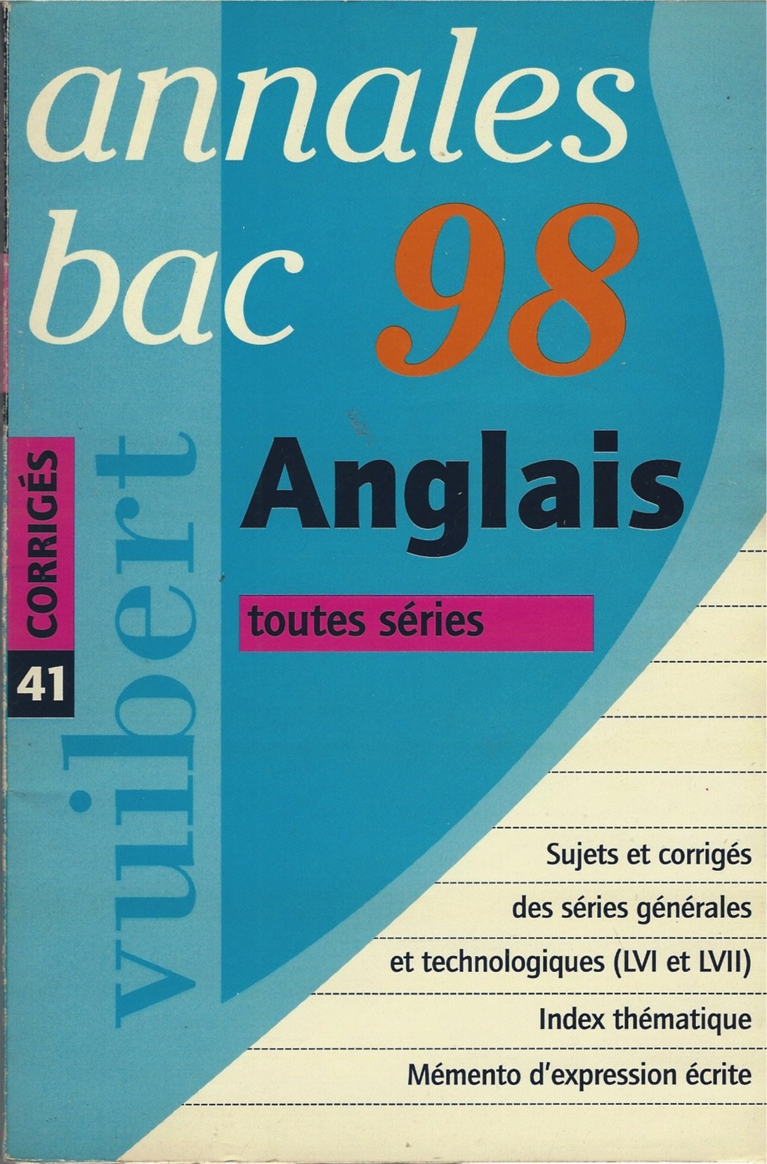 Annales 1998, anglais, bac, numéro 41, corrigés book