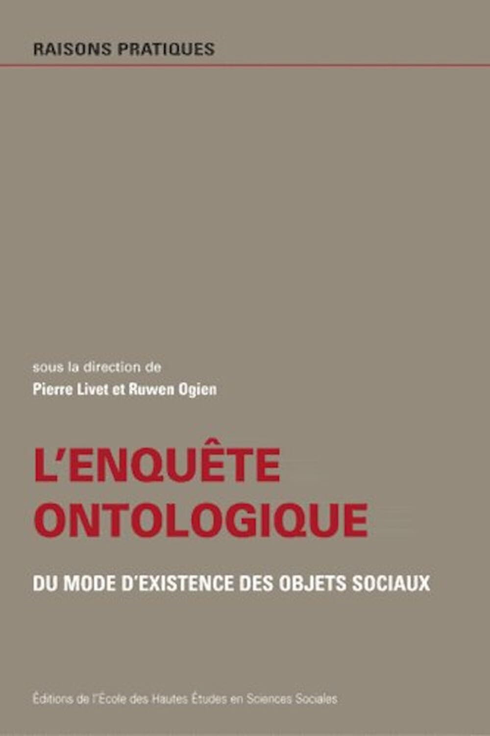 L'enquête ontologique, du mode de l'existence des objets sociaux book