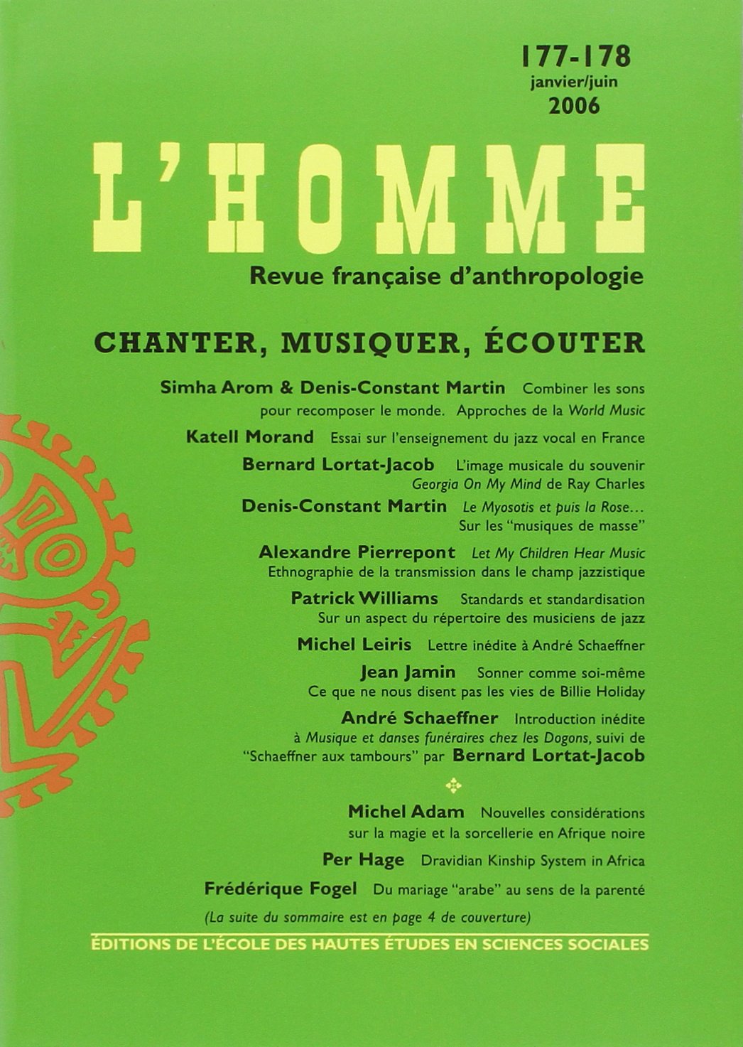Revue L'Homme numéro 177-178 Chanter, musiquer, écouter - janvier/juin 2006 book