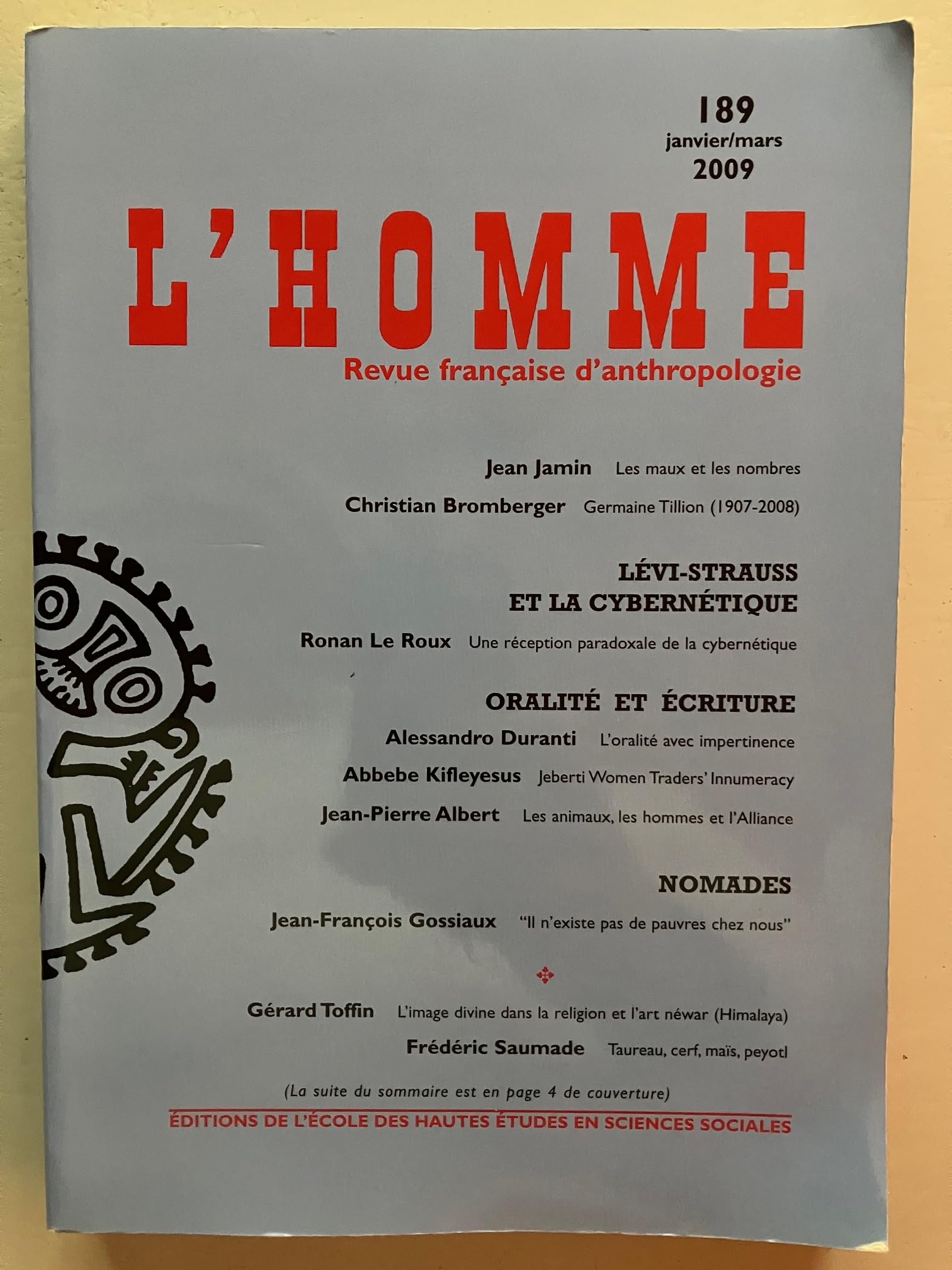 Revue L'Homme numéro 189 Varia - janvier/mars 2009 book
