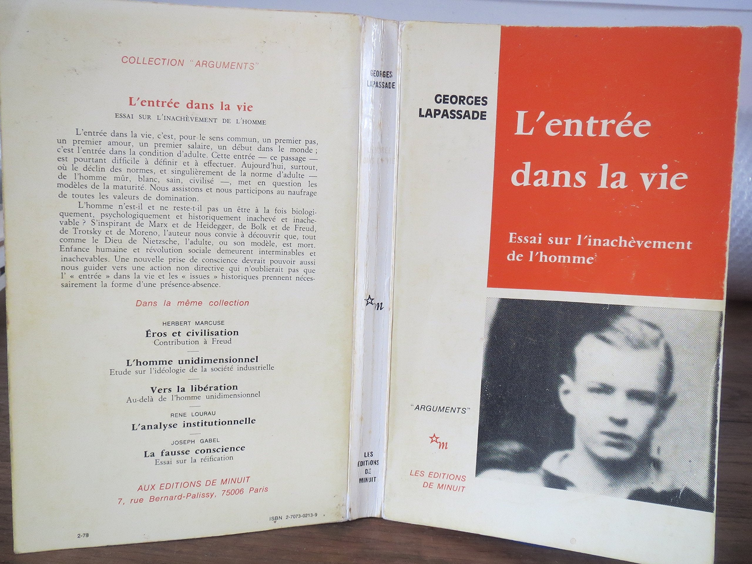 L'entrée dans la vie : essai sur l'inachèvement de l'homme book