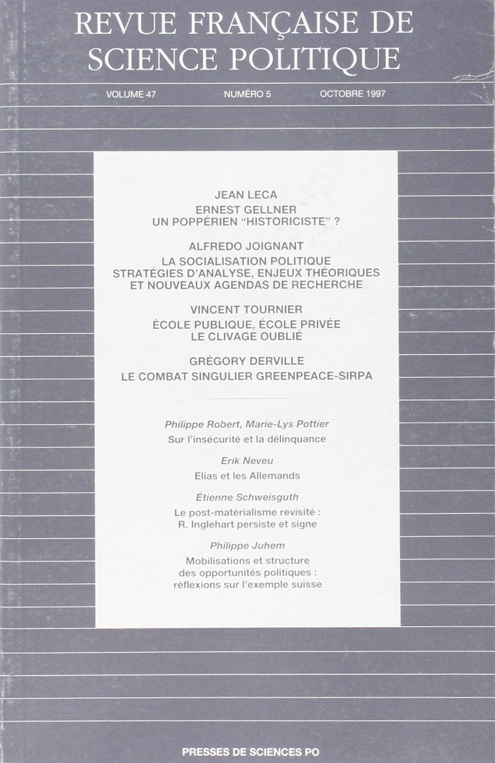 Revue française de science politique : Volume 47, numéro 5 book