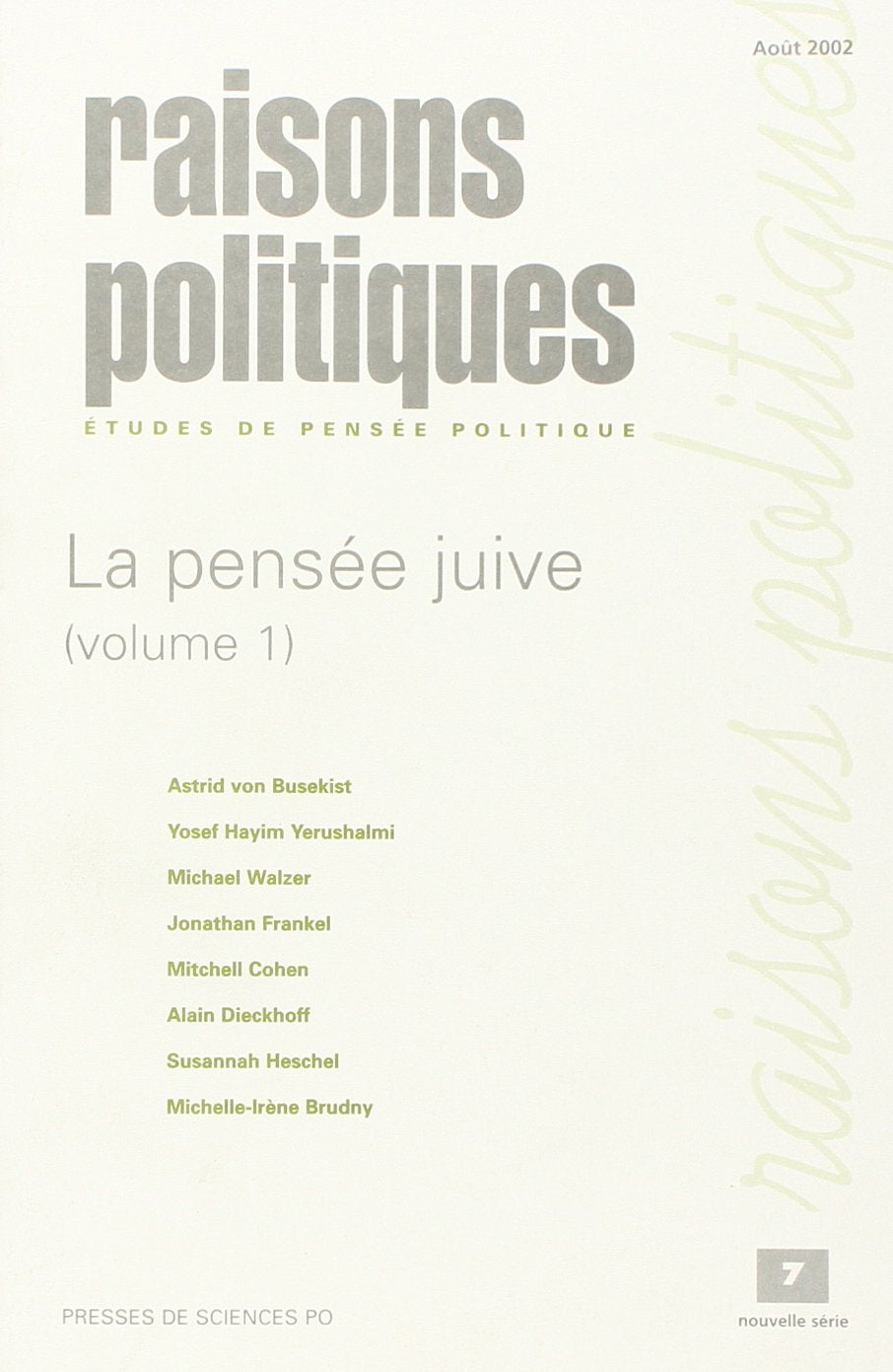 Raisons politiques nø7 t.1 aout 2002 : la poesie juive book
