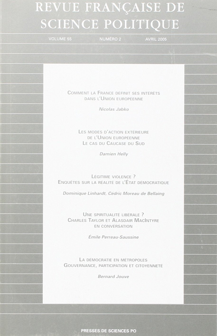 Revue française de science politique, n° 2 (2005) book