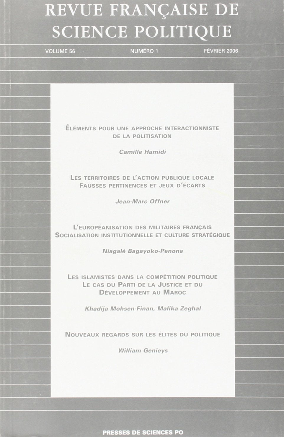 Revue française de science politique, N° 1 - Volume 56 : book