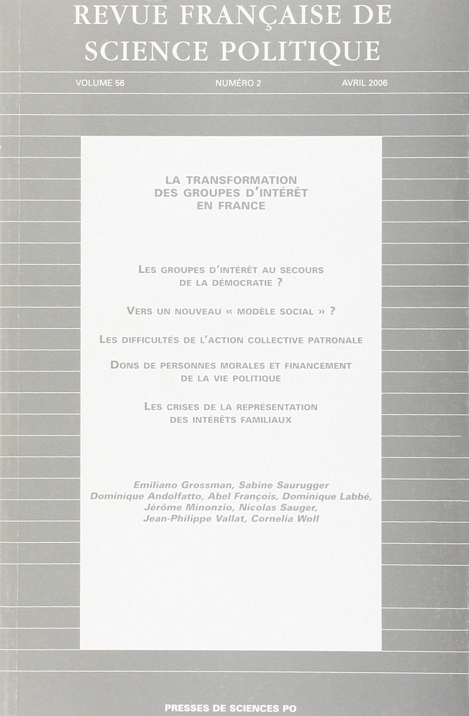 Revue française de science politique, N° 2 - Vomume 56 : Books