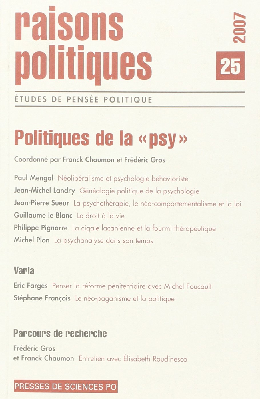 Raisons politiques, N° 25, février 2007 : Politiques de la Books