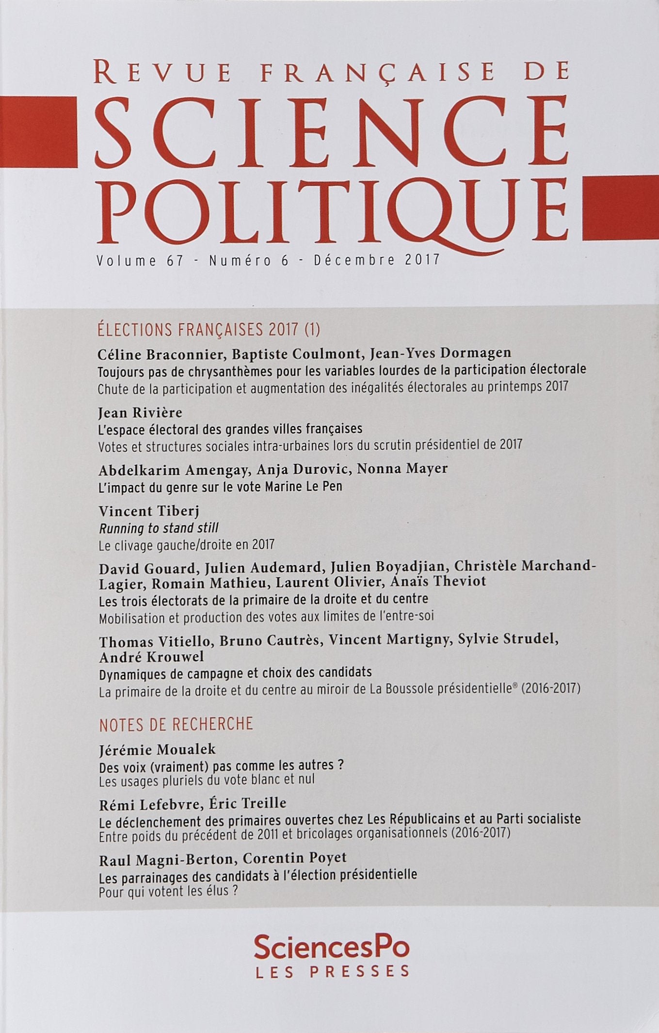 REVUE FRANCAISE DE SCIENCE POLITIQUE 67 T6 book