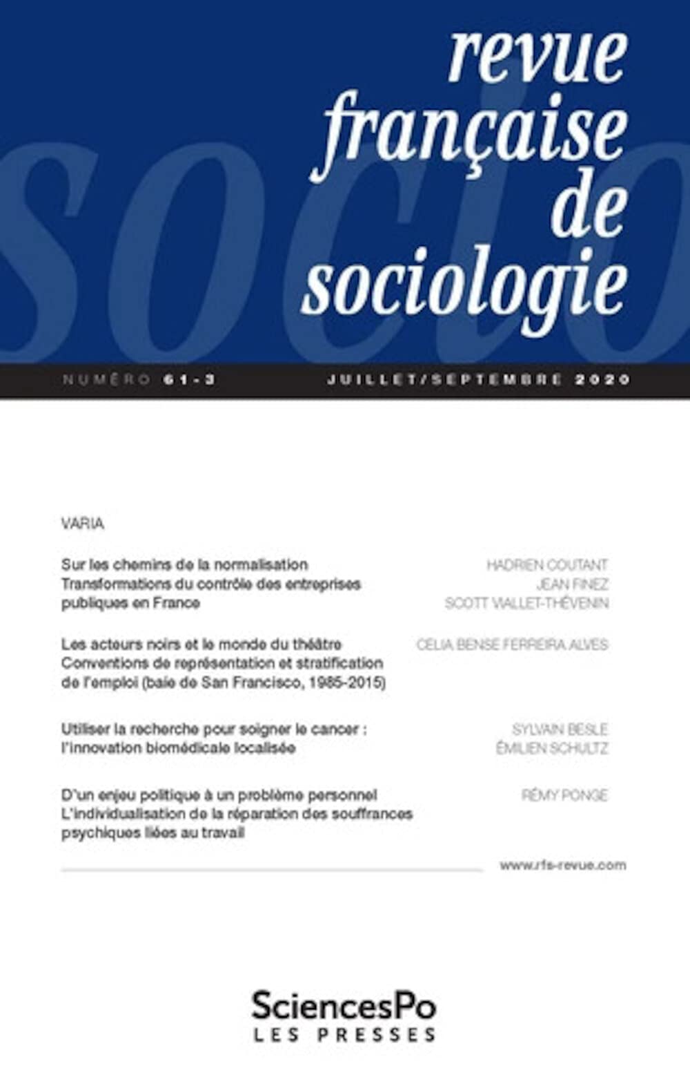 Revue Française de Sociologie T61-3 book