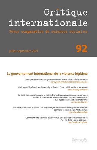 Critique internationale, n° 92. Le gouvernement international de la violence légitime book