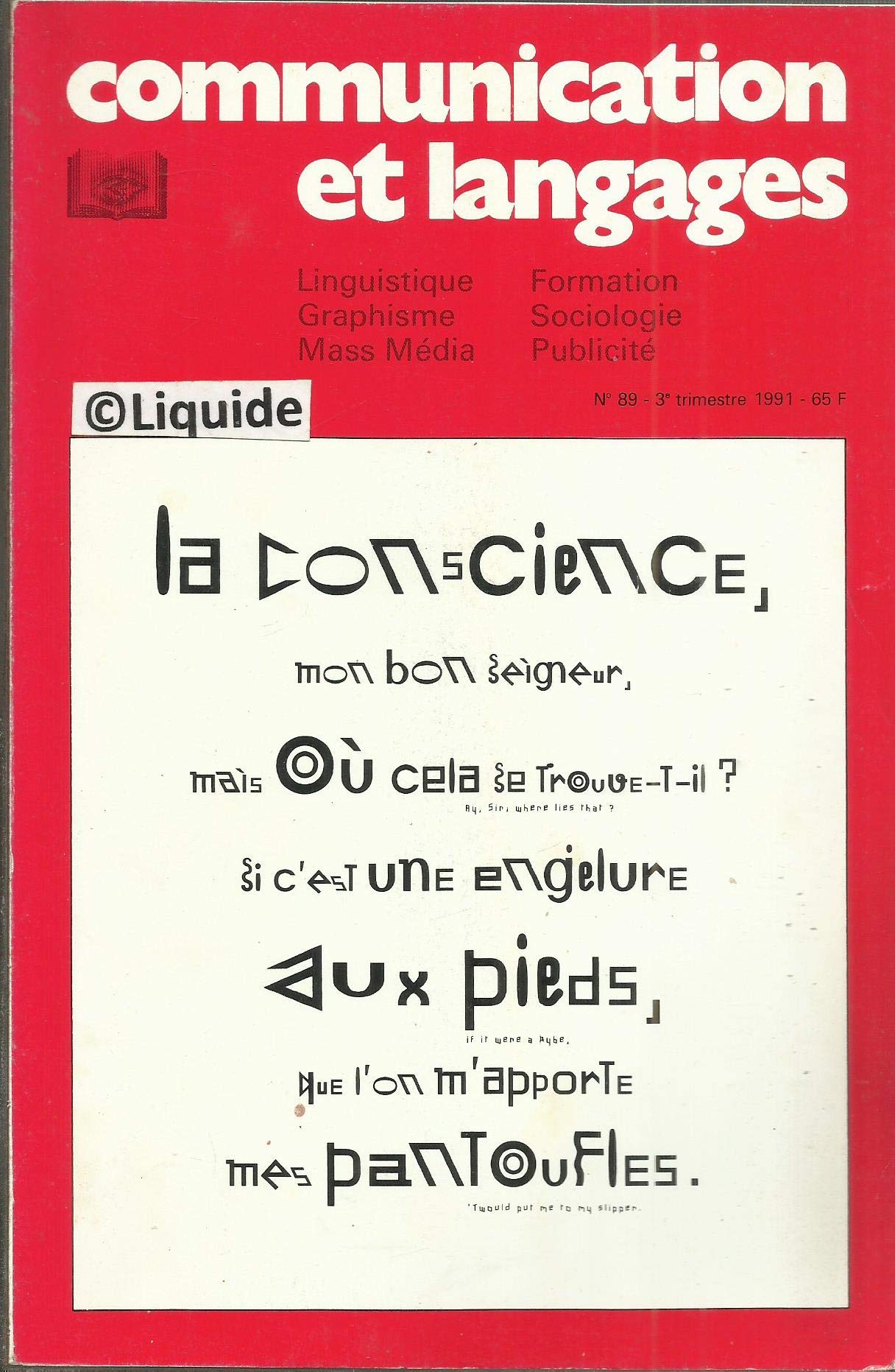 COMMUNICATION ET LANGAGES N° 89 linguistique graphisme mass media formation sociologie publicite book