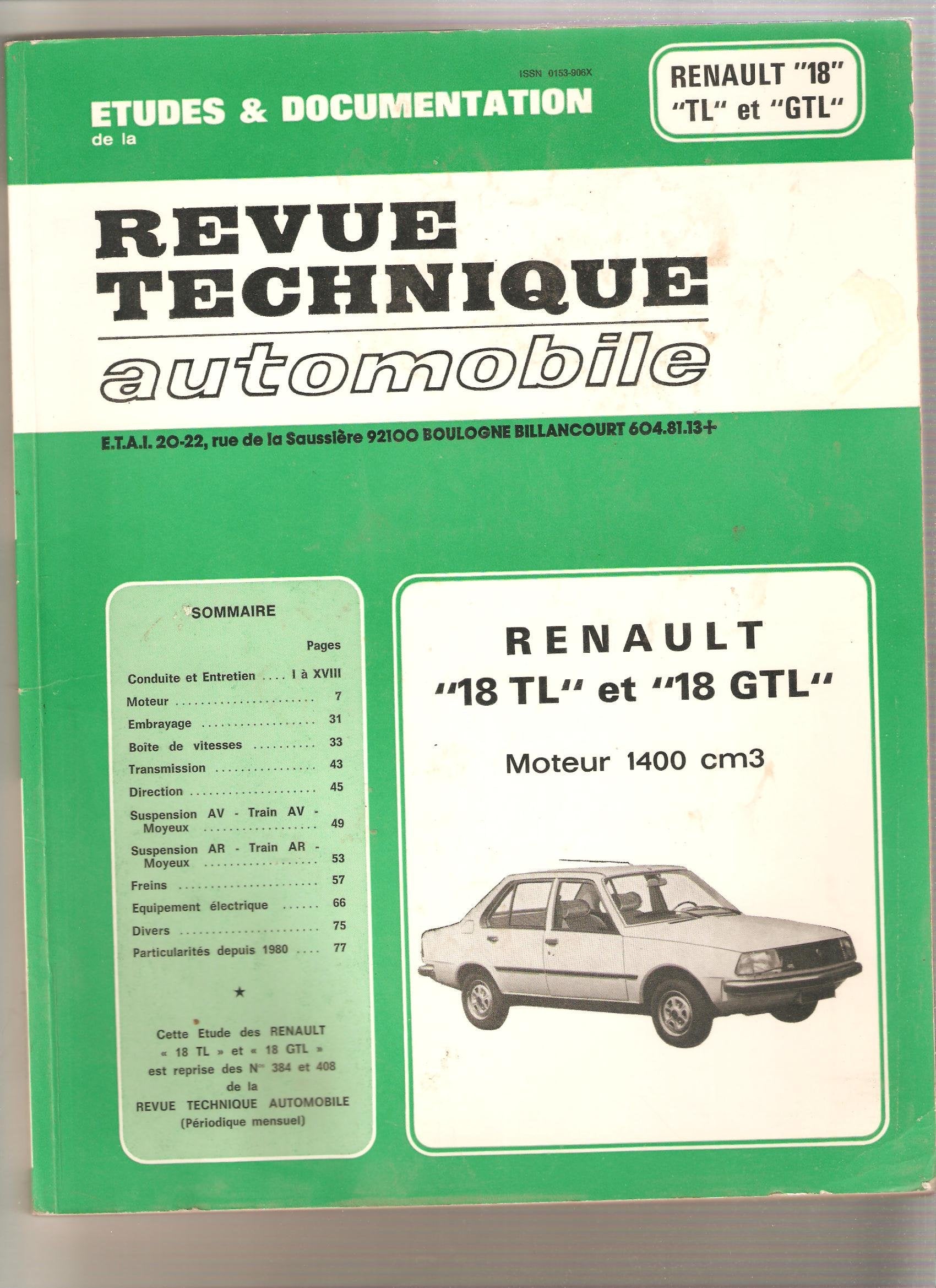 renault 18 TL ET GTL moteur 1400 book