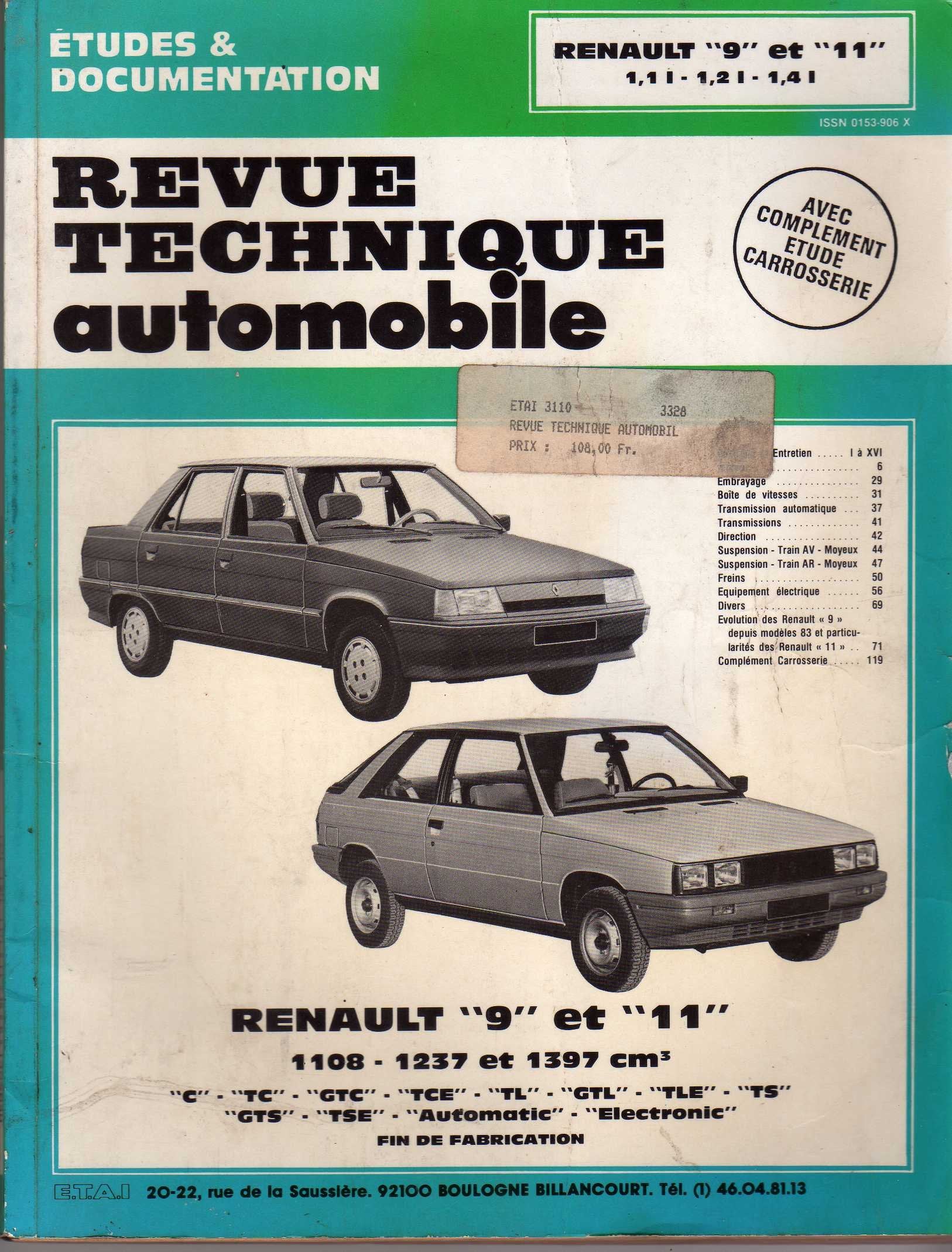 Revue technique de l'Automobile numéro 423.5 : Renault 9 et 11, 1100, 1200, 1400, 1982-1989 book