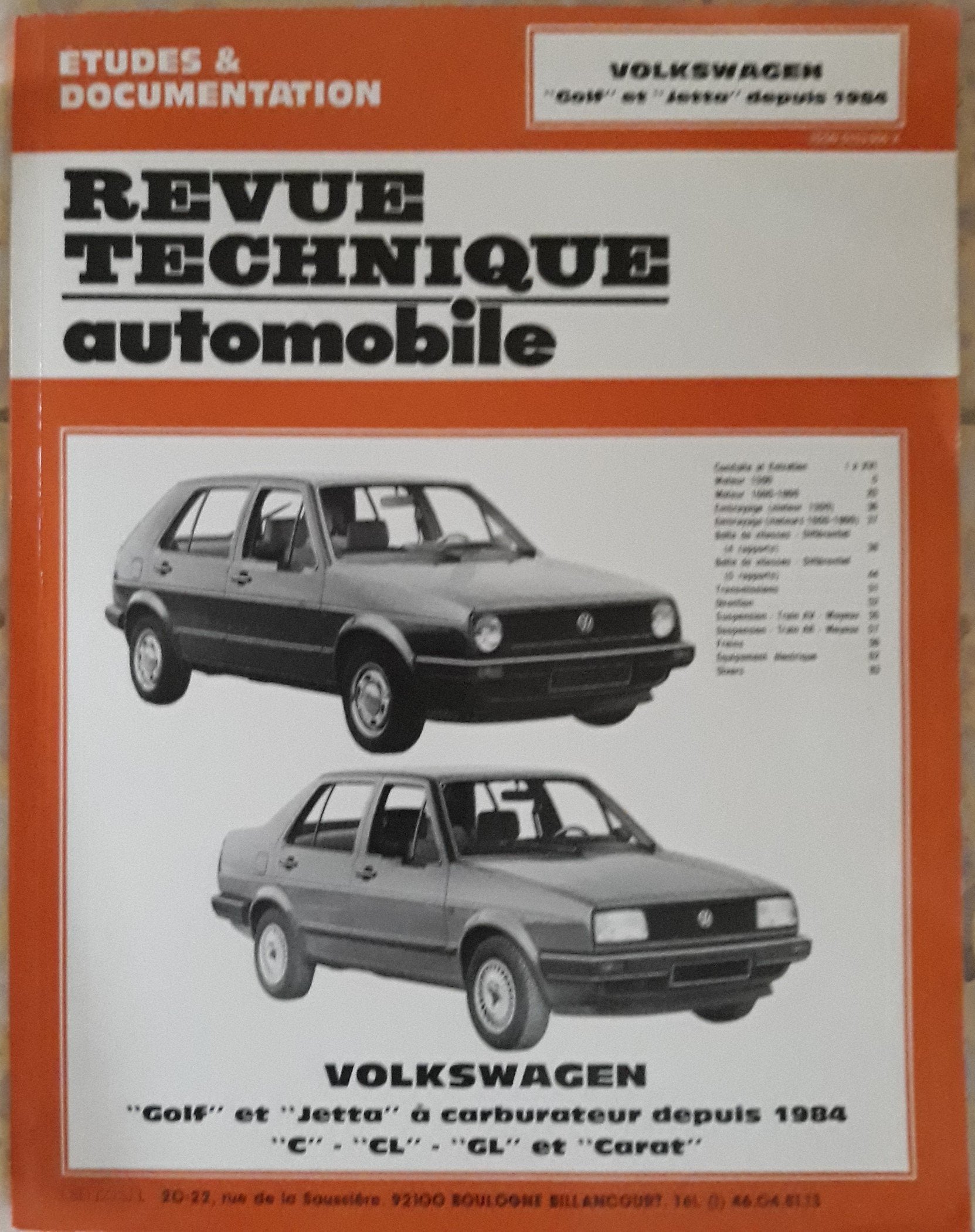 REVUE TECHNIQUE AUTOMOBILE CIP4471 VOLKSWAGEN GOLF ET JETTA à carburateur C CL GL et CARRAT book