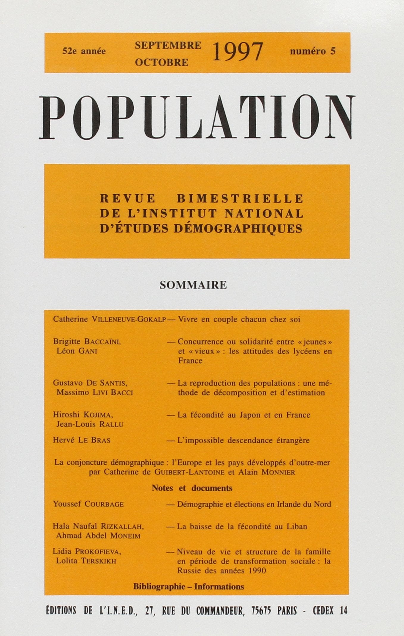Population 1997, numéro 5, septembre et octobre book