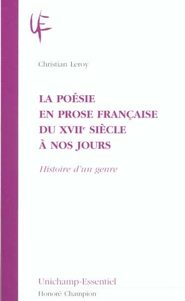 La poesie en prose française du xviie siecle a nosjours. histoire d'un genre Books