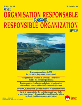 Revue de l'organisation responsable, n° 9 (2). Responsabilité sociétale et aptitude à l'innovation durable des petites organisations Business, Finance & Career