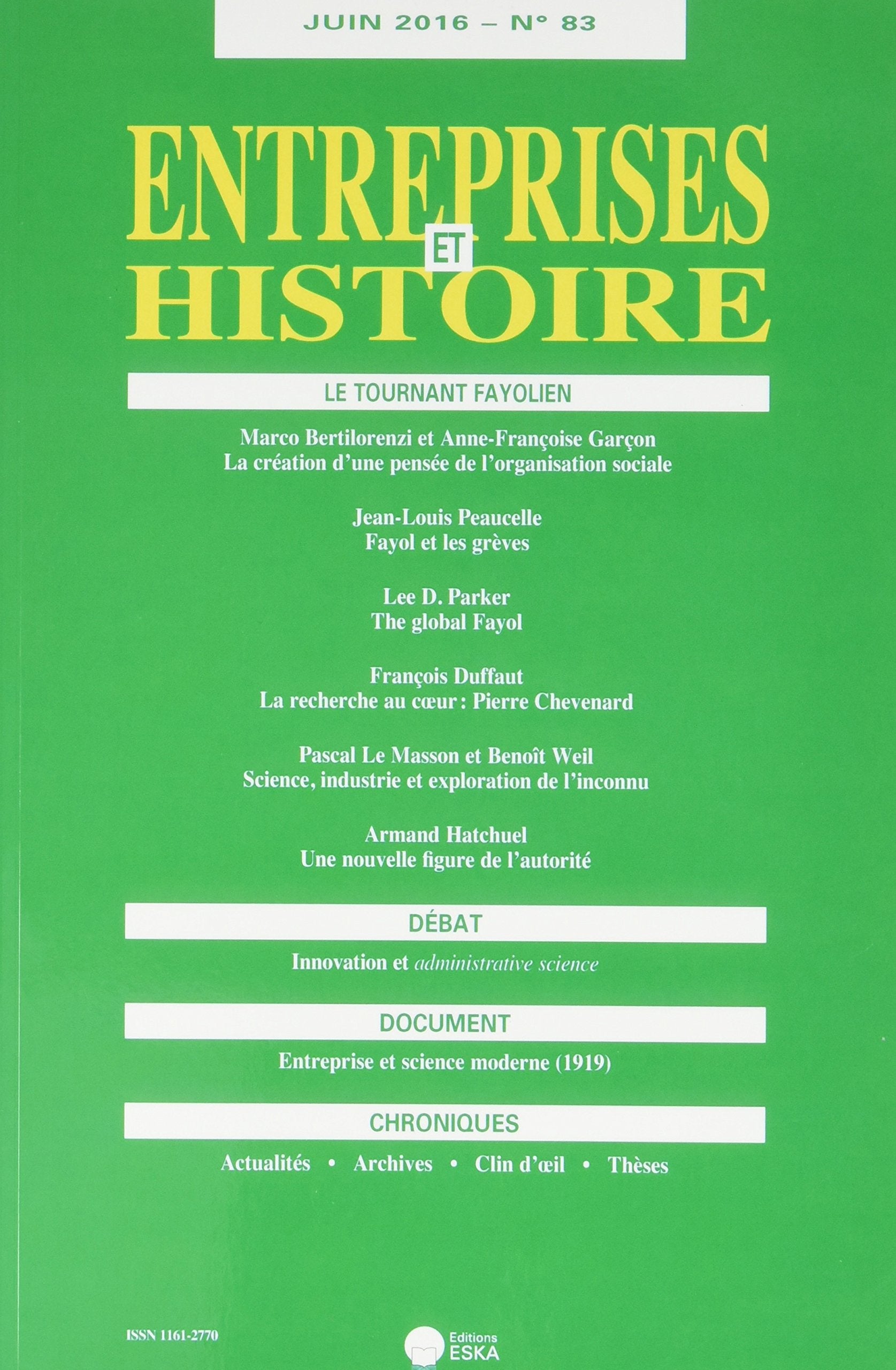 ENTREPRISES ET HISTOIRE 83 JUIN 2016: LE TOURNANT FAYOLIEN book