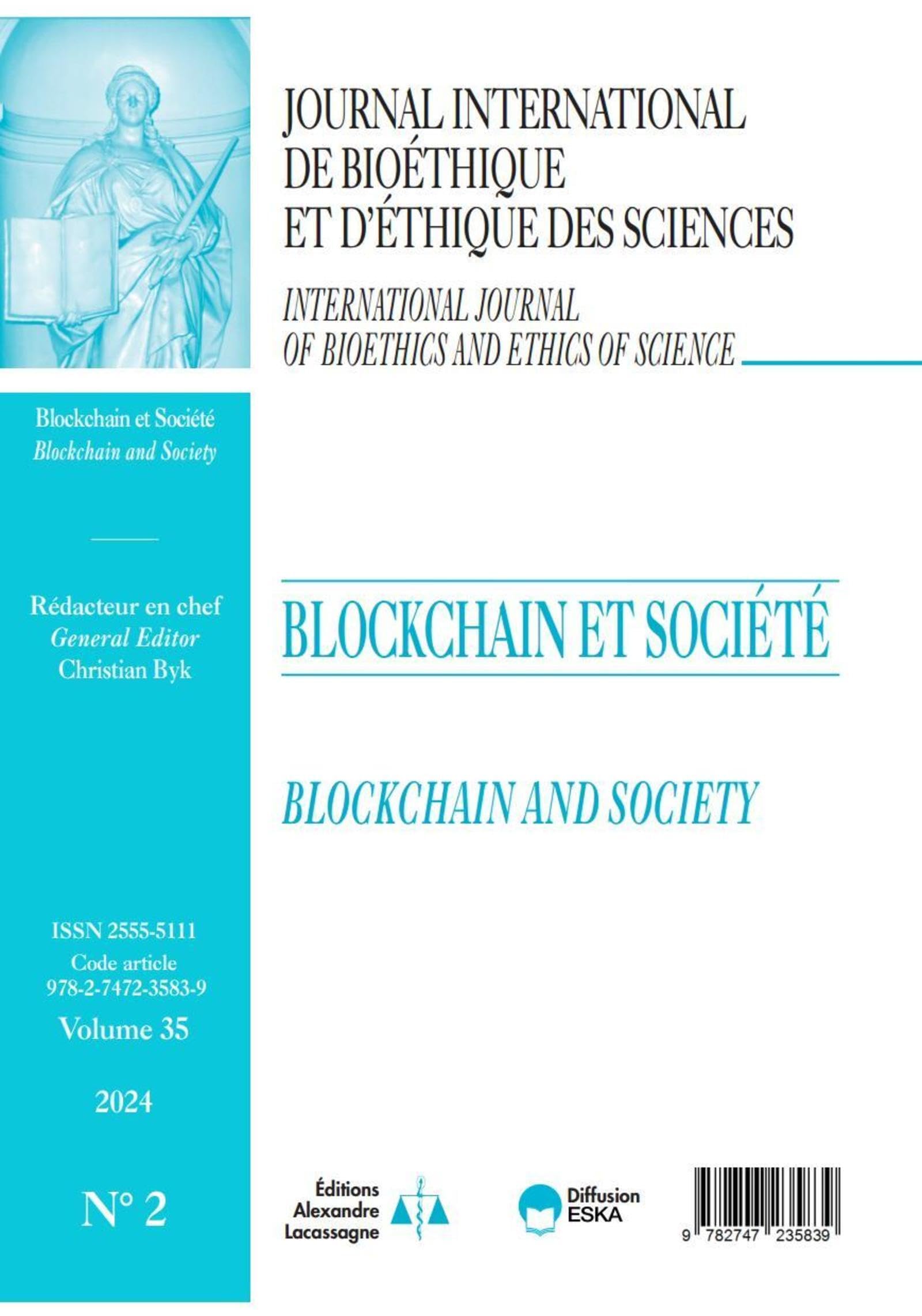 Journal International de Bioéthique et d'Ethique des Sciences 2-2024: Blocs de chaîne et société book