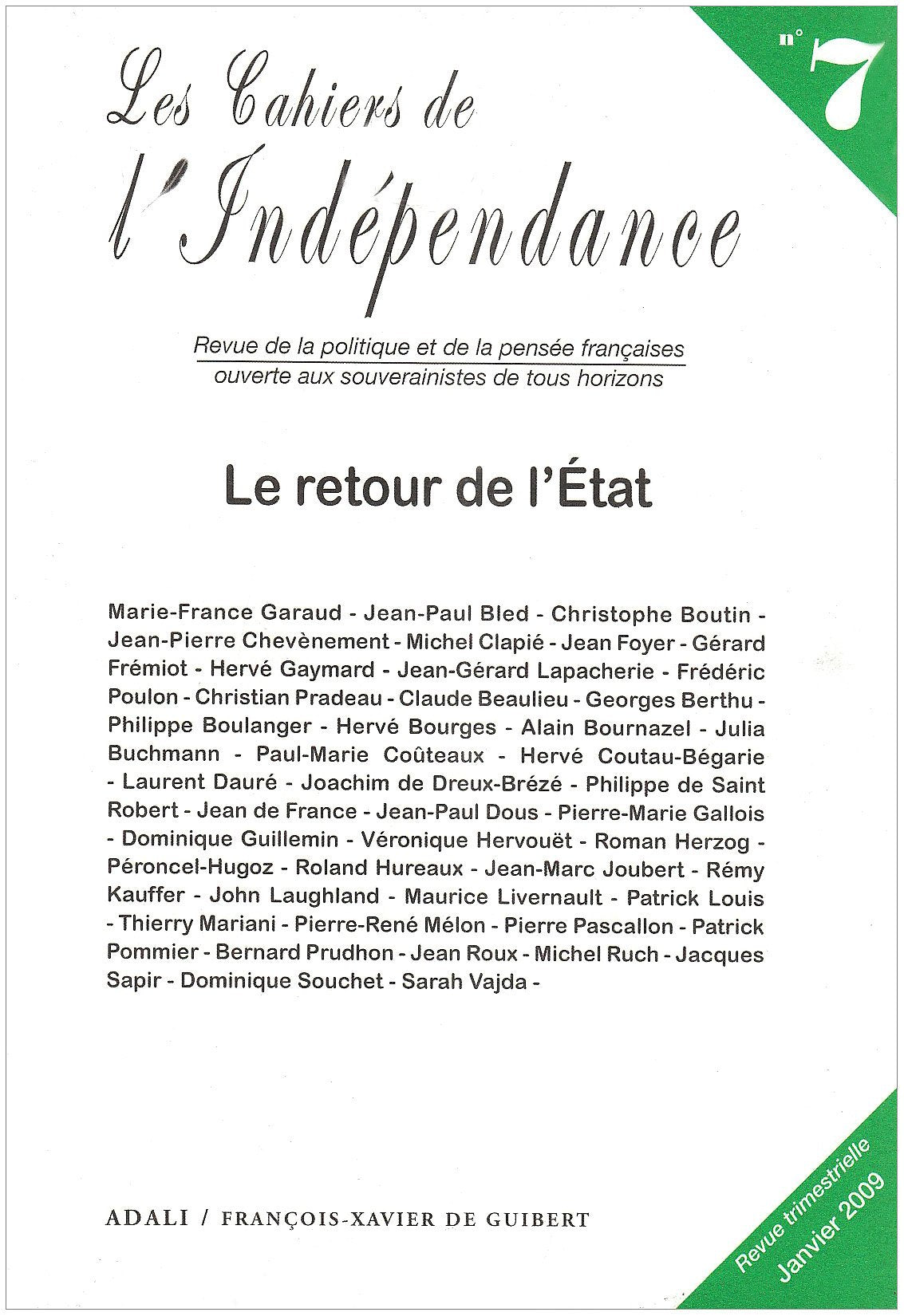 Retour de l'Etat Cahier Independance N7 book