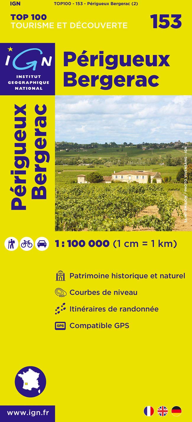 IGN Karte, Tourisme et découverte Périgueux, Bergerac: Patrimoine historique et naturel, Courbes de niveau, Itinéraires de randonée, Compatible GPS (TOP 100, Band 153) Leisure, Home & Garden
