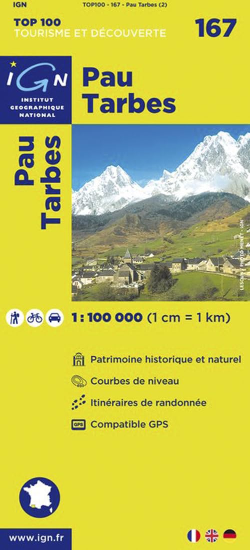 IGN Karte, Tourisme et découverte Pau, Tarbes: Patrimoine historique et naturel, Courbes de niveau, Itinéraires de randonée, Compatible GPS (TOP 100, Band 167) Leisure, Home & Garden