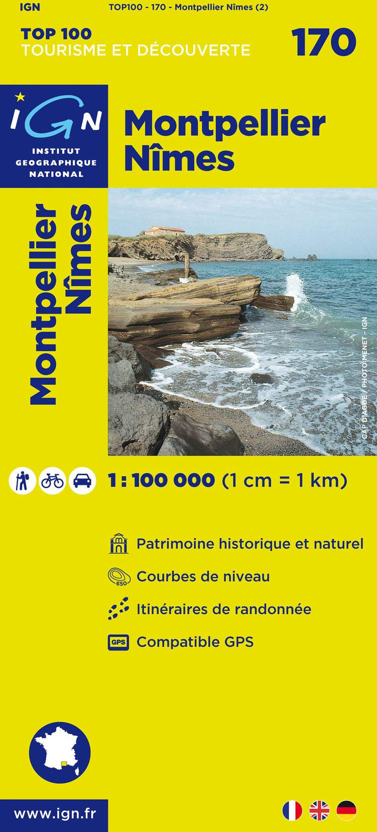 IGN Karte, Tourisme et découverte Montpellier, Nîmes: Patrimoine historique et naturel, Courbes de niveau, Itinéraires de randonée, Compatible GPS (TOP 100, Band 170) Leisure, Home & Garden