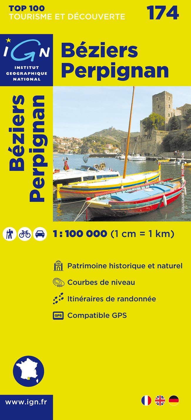 IGN Karte, Tourisme et découverte Béziers, Perpignan: Patrimoine historique et naturel, Courbes de niveau, Itinéraires de randonée, Compatible GPS Leisure, Home & Garden