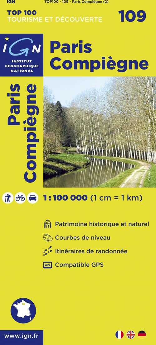 IGN Karte, Tourisme et découverte Paris, Compiègne: Patrimoine historique et naturel, Courbes de niveau, Itinéraires de randonée, Compatible GPS Leisure, Home & Garden