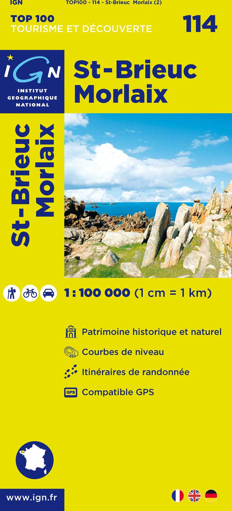 IGN Karte, Tourisme et découverte St-Brieuc, Morlaix: Patrimoine historique et naturel, Courbes de niveau, Itinéraires de randonée, Compatible GPS Leisure, Home & Garden