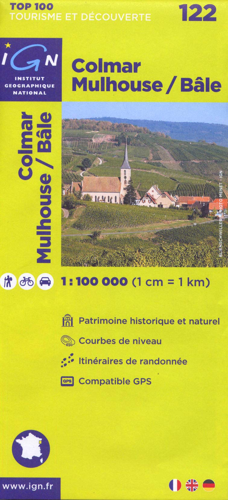 IGN Karte, Tourisme et découverte Colmar, Mulhouse / Bâle: Patrimoine historique et naturel, Courbes de niveau, Itinéraires de randonée, Compatible GPS (TOP 100, Band 122) Leisure, Home & Garden