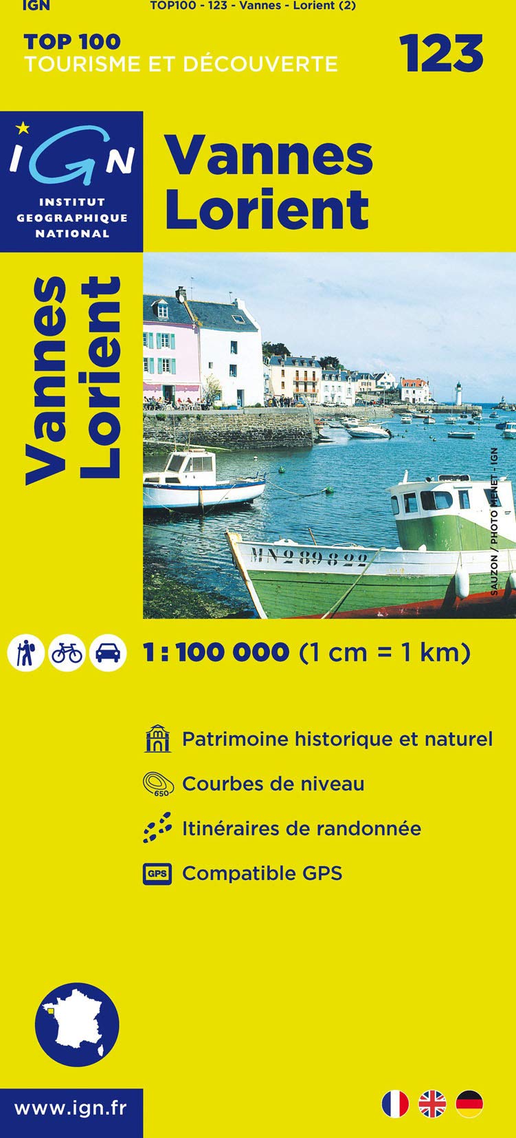 IGN Karte, Tourisme et découverte Vannes, Lorient: Patrimoine historique et naturel, Courbes de niveau, Itinéraires de randonée, Compatible GPS Leisure, Home & Garden