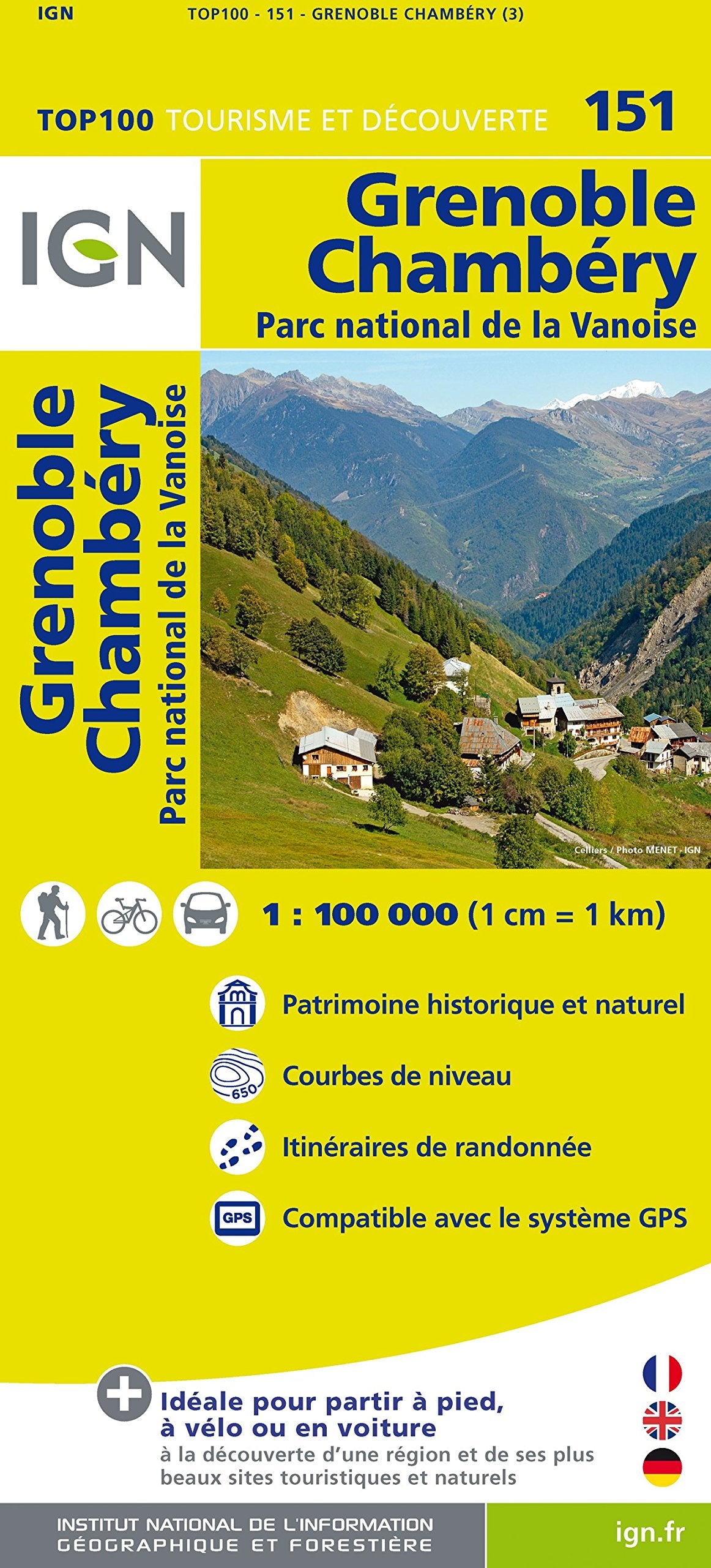 IGN 1 : 100 000 Grenoble Chambéry: Top 100 Tourisme et Découverte. Patrimoine historique et naturel / Courbes de niveau / Routes et chemins / ... de randonée, Compatible avec le système GPS Leisure, Home & Garden