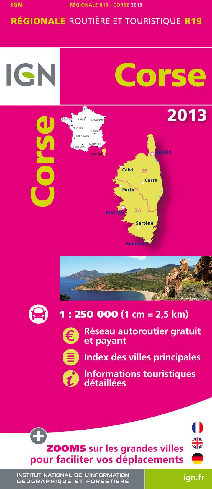 IGN Karte, Régionale Routière et Touristique Corse 2013: Réseau autoroutier gratuit et payant, Index des villes principales, Informations touristiques ... französisch-englisch-deutsch (Corse: IGN.R19) Leisure, Home & Garden