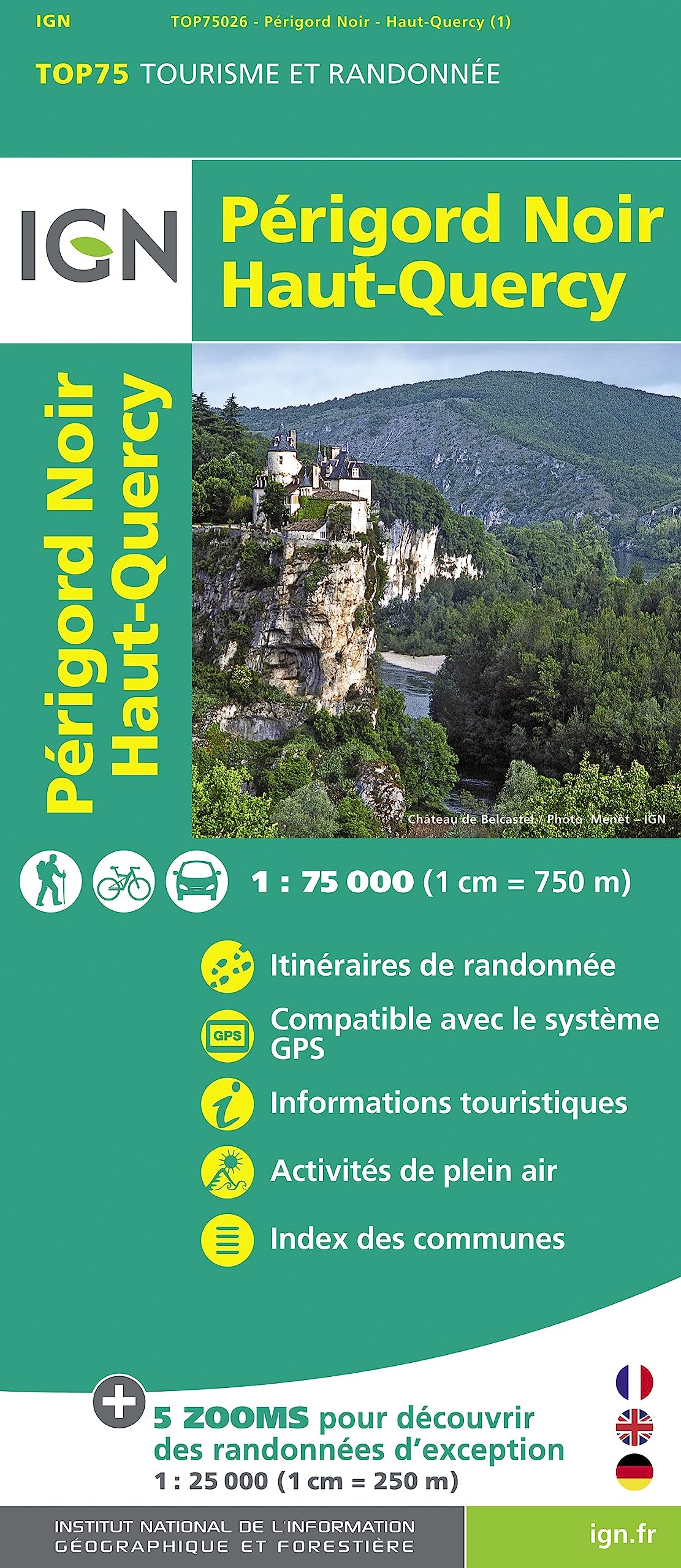 IGN 75 000 Touristische Wanderkarte Perigord Noir Haut Quercy Geology & Geography