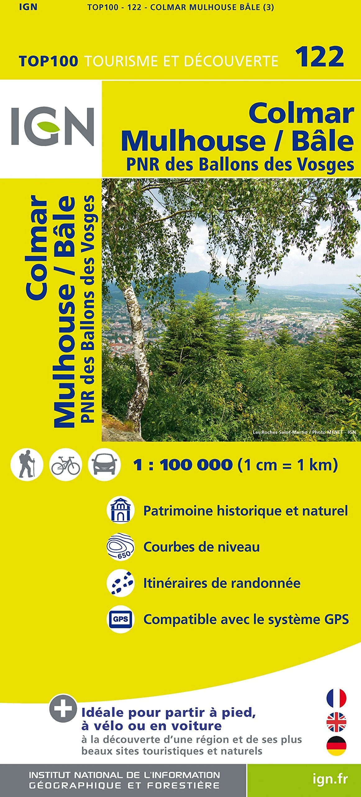 IGN 1 : 100 000 Colmar Mulhouse Bâle: Top 100 Tourisme et Découverte. Patrimoine historique et naturel / Courbes de niveau / Routes et chemins / ... randonée, Compatible avec le système de GPS Leisure, Home & Garden