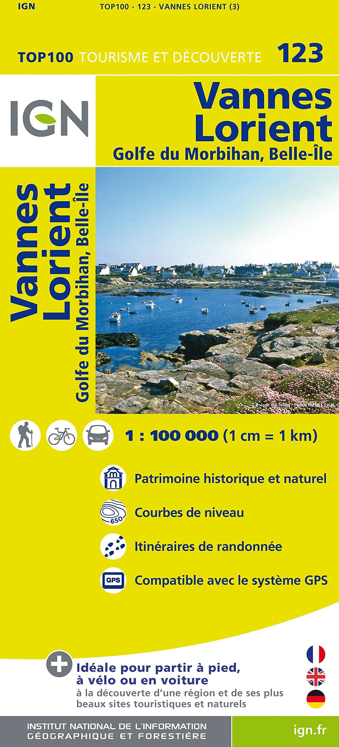 IGN Karte, Tourisme et découverte Vannes, Lorient, Golfe du Morbihan, Belle-Ile (TOP 100, Band 123) Leisure, Home & Garden