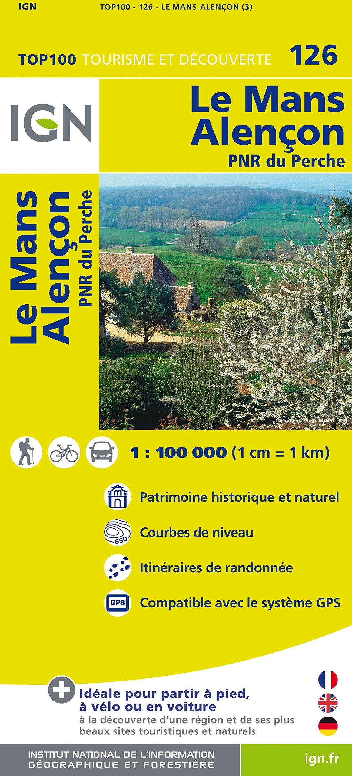 IGN 1 : 100 000 Le Mans - Alencon: Top 100 Tourisme et Découverte. Patrimoine historique et naturel / Courbes de niveau / Itinéraires de randonnée / Compatible GPS Leisure, Home & Garden