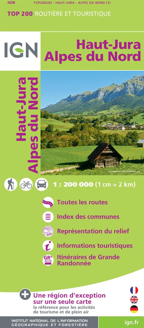 IGN Karte, Routière et Touristique Haut-Jura, Alpes du Nord: Totes les routes, Index des communes, Représentation du relief, Informations ... de Grande Randonnée (TOP 200, Band 200202) Leisure, Home & Garden