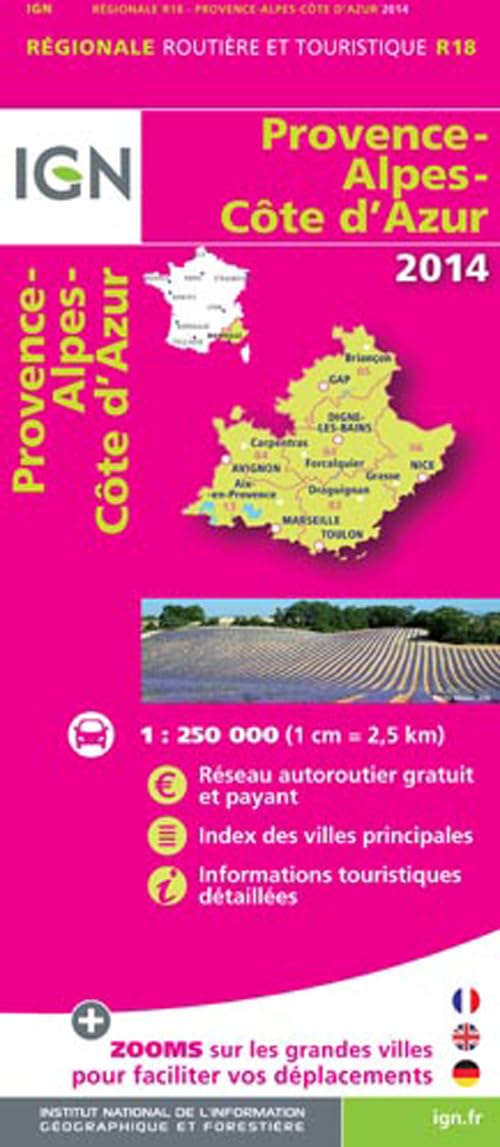 IGN Karte, Régionale Routière et Touristique Provence, Alpes, Côtes d'Azur 2014: Réseau autoroutier gratuit et payant, Index des villes principales, ... (Provence - Alpes - Cote d'Azur: IGN.R18) Leisure, Home & Garden