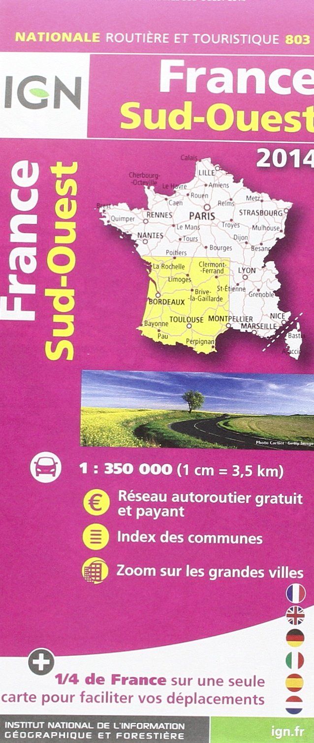 IGN Karte, Nationale Routière (et Touristique) France Sud-Ouest 2014: Réseau autoroutier gratuit et payant, Index des communes, Zoom sur les grandes ... (France South West: IGN-803) Leisure, Home & Garden