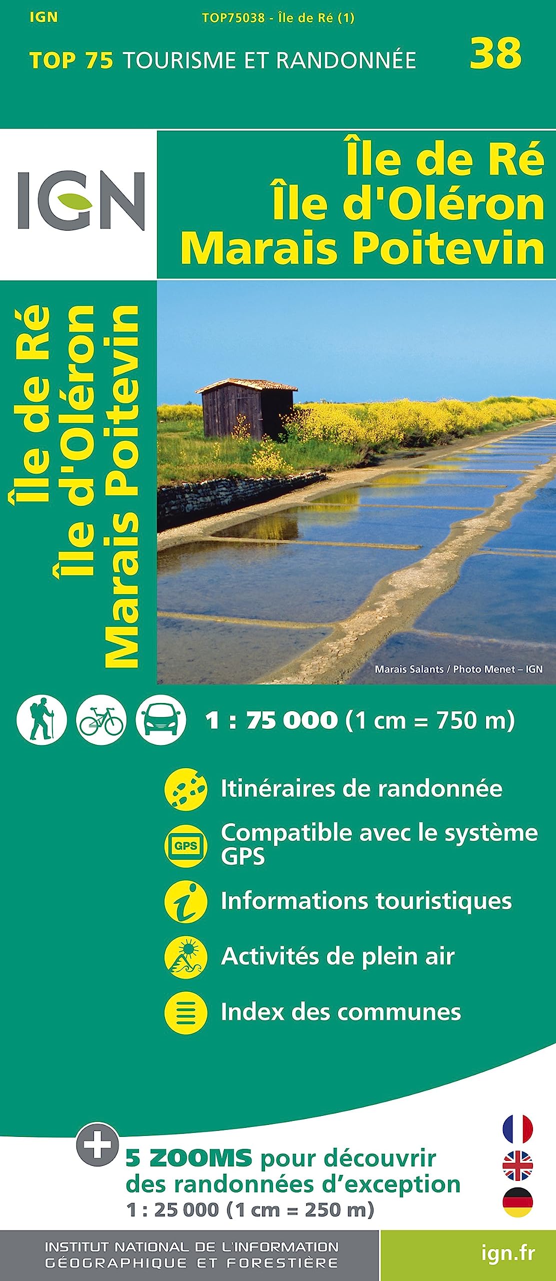 IGN Karte, Tourisme et Randonnée Île de Re, Île d'Oléron, Marais Poitevin (TOP 75, Band 75038) Leisure, Home & Garden