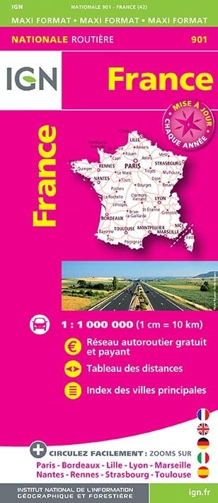 IGN Karte, Nationale Routière (et Touristique) France 2015: Réseau autoroutier gratuit et payant, Tableau des distances, Index des villes principales. ... Maxi format Leisure, Home & Garden