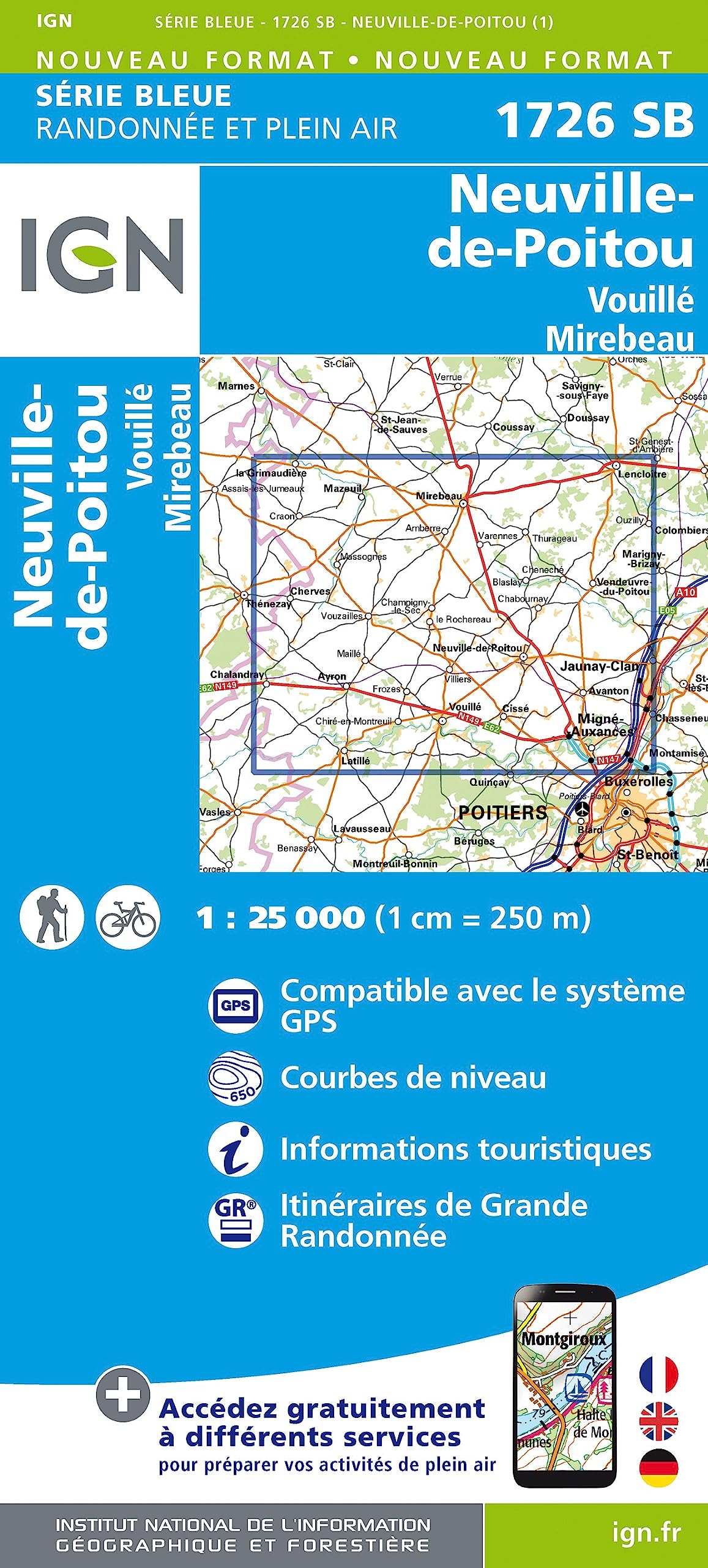 Neuville de Poitou - Vouille mirebeau 1 : 25 000 Carte Topographique Serie Bleue Itineraires de Randonnee Leisure, Home & Garden
