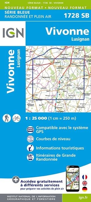 Vivonne - Lusignan 1 : 25 000 Carte Topographique Serie Bleue Itineraires de Randonnee Leisure, Home & Garden