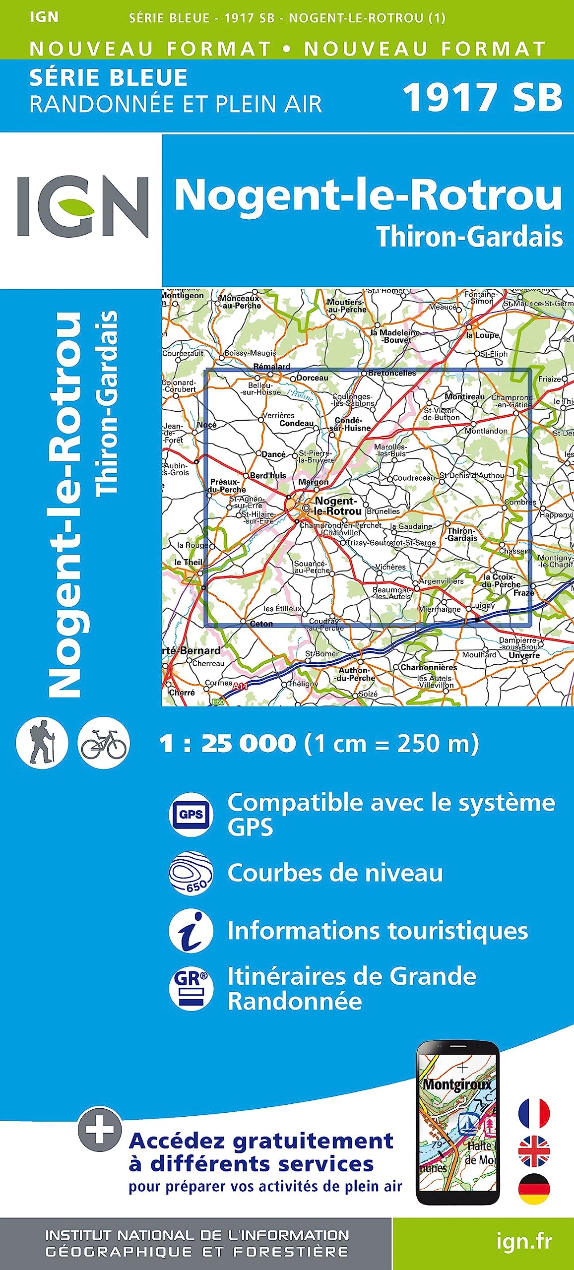 Nogent-le-Rotrou - Thiron - Gardais 1 : 25 000 Carte Topographique Serie Bleue Itineraires de Randonnee Leisure, Home & Garden