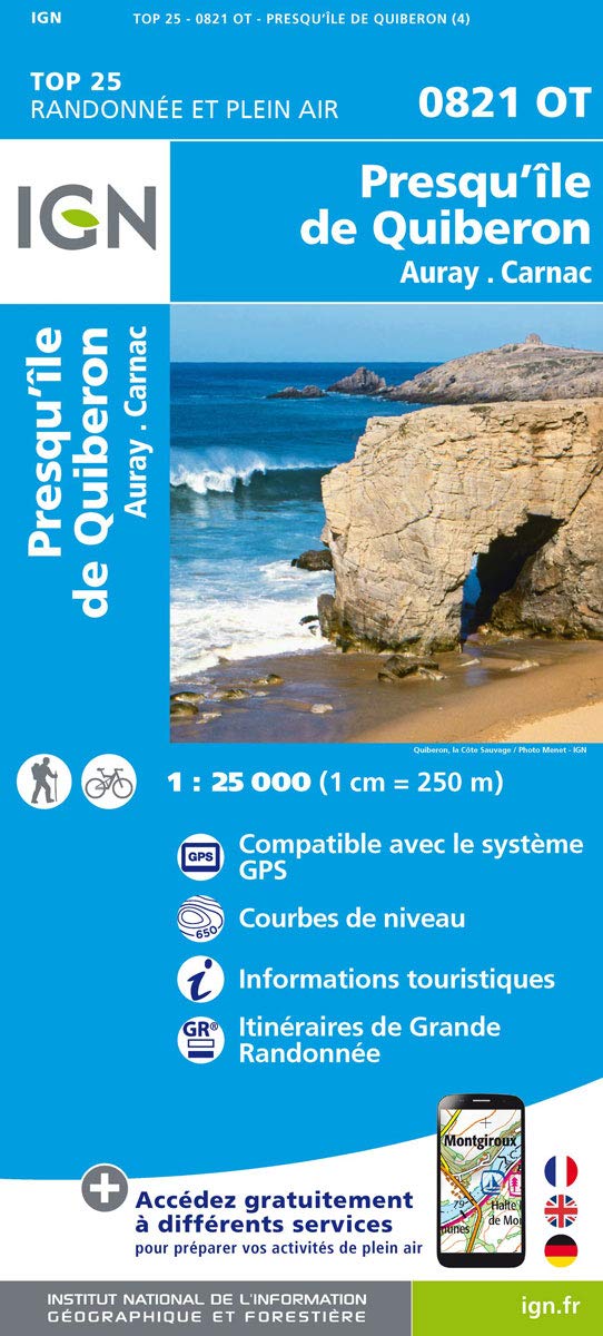 IGN Karte, Serie Bleue Top 25 Presqu'ile de Quiberon: Auray, Carnac Leisure, Home & Garden