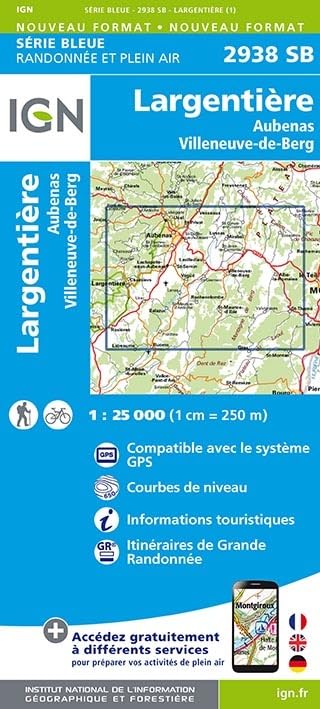 IGN Karte, Carte de randonnée (et plein air) Largentière, Aubenas, Villeneuve-de-Berg (Série Bleue, Band 2938) Leisure, Home & Garden